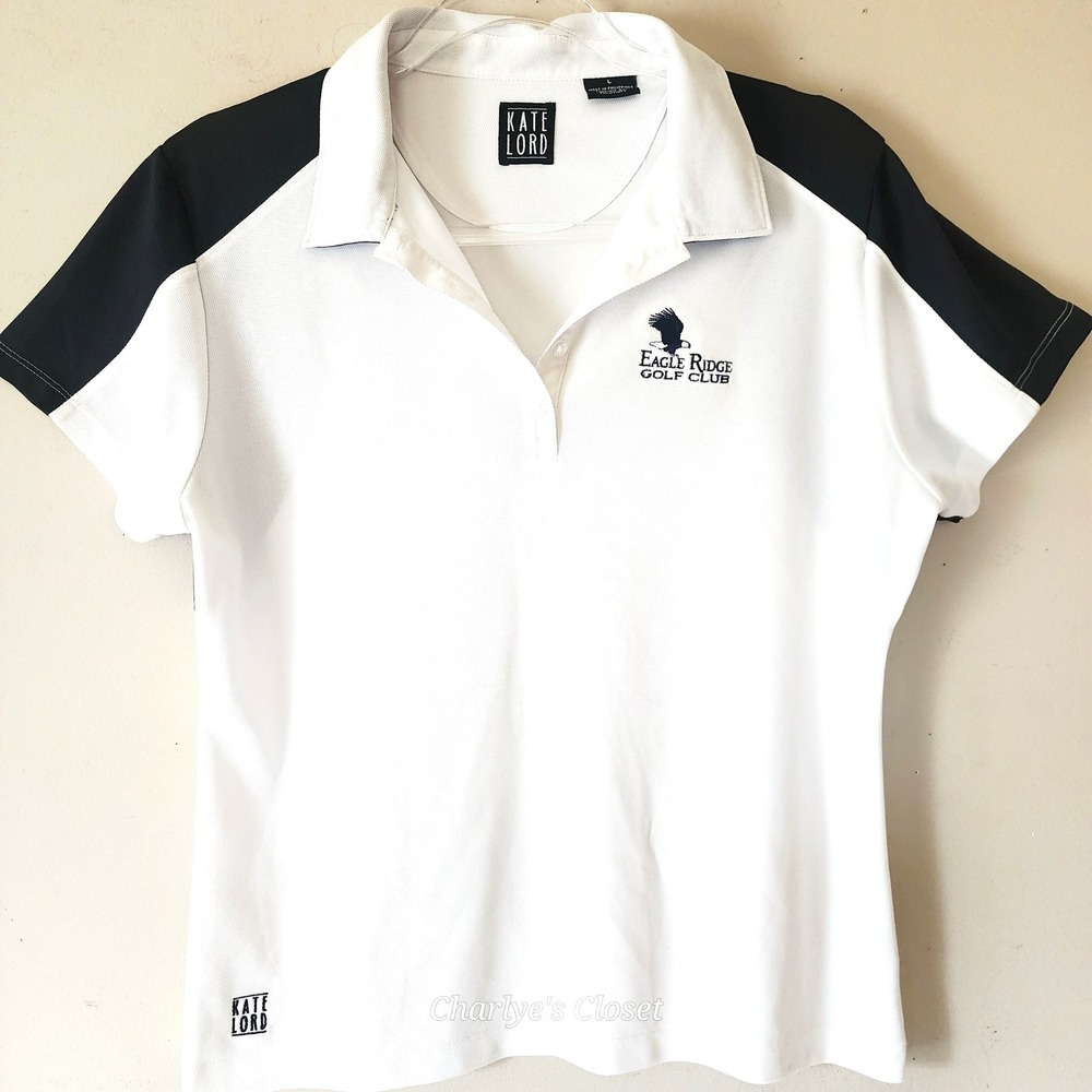 Kate Lord White Black Eagle Ridge Golf Club Polo Shirt Sz. L Resortwear Active